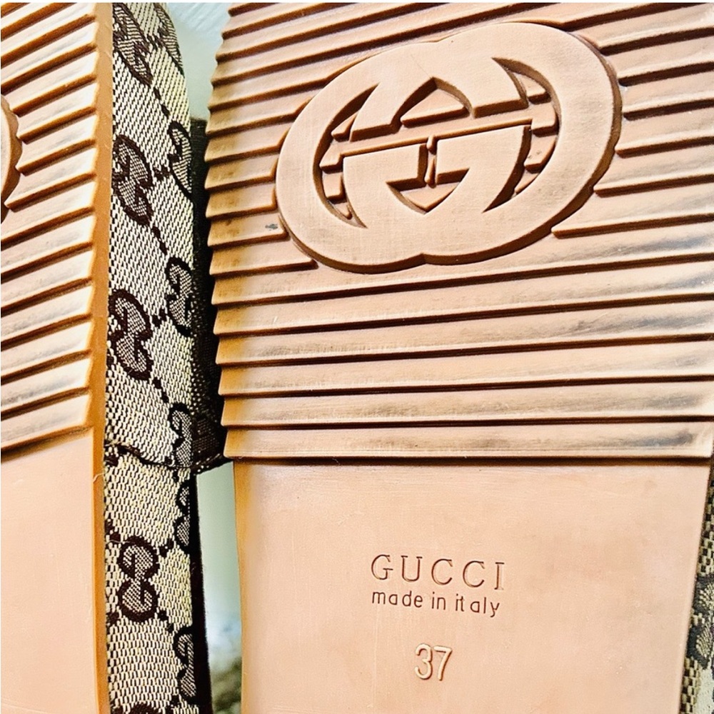 Women’s Brown Monogram Slide Sandals with Burgundy Footbed - Picture 5 of 8